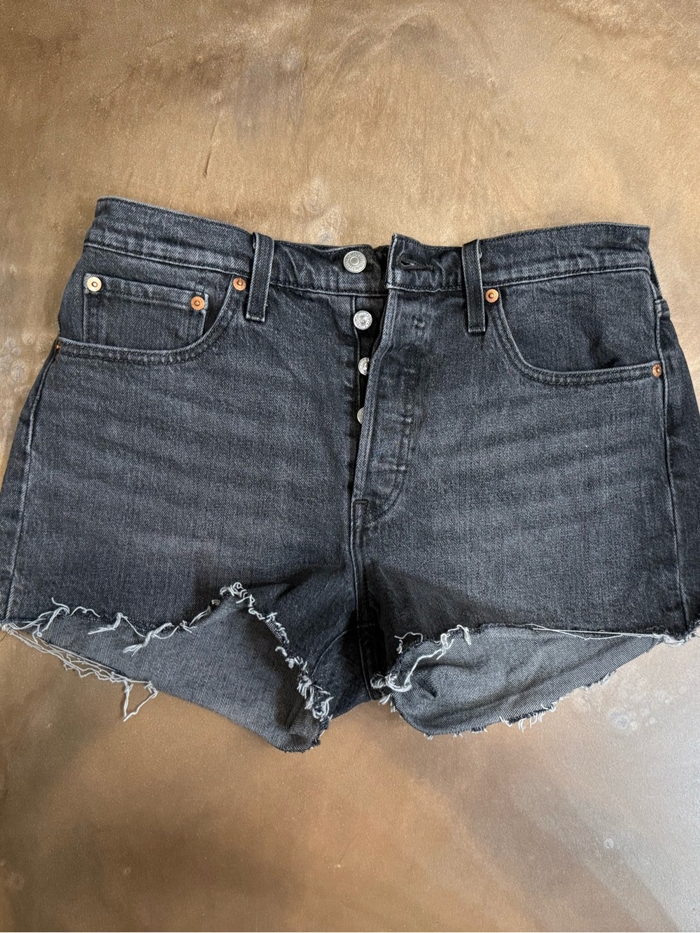 Levi's Black High-Rise Raw Hem Denim Shorts